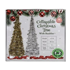 Collapsible Christmas Tree with Baubles, 1.2m, Assorted